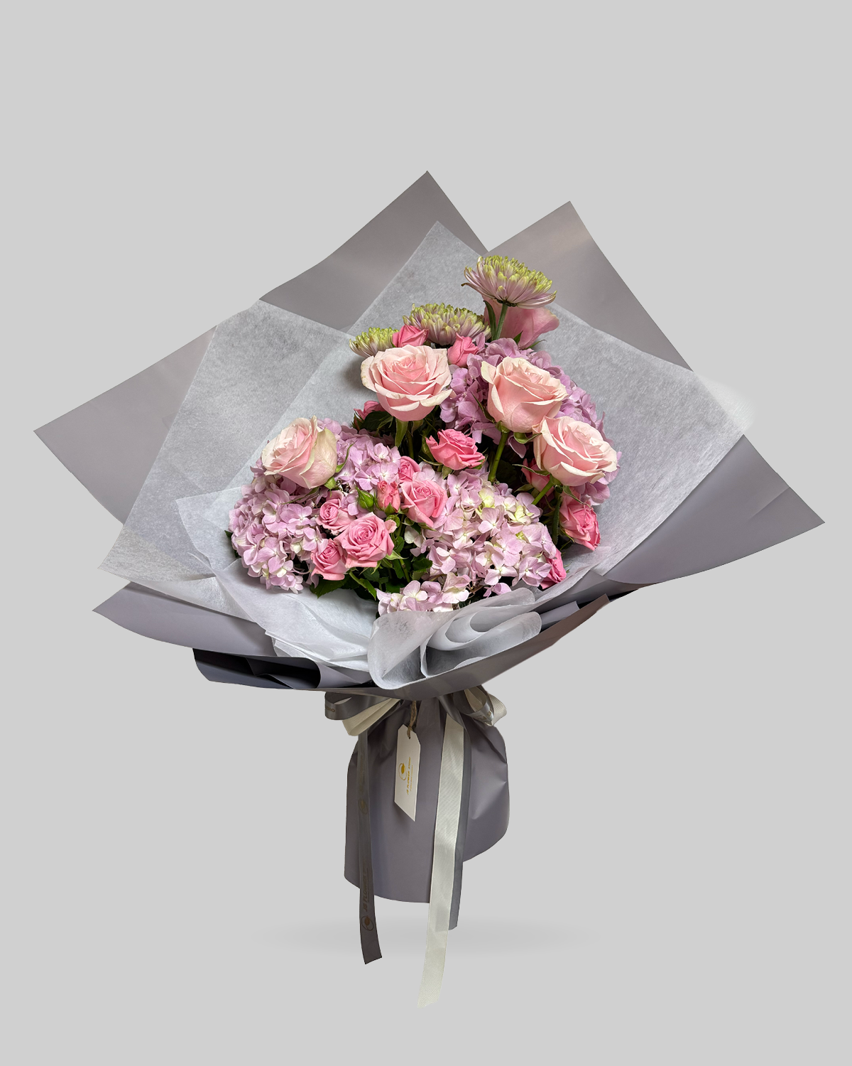 Pastel Pink Hydrangea and Rose Bouquet