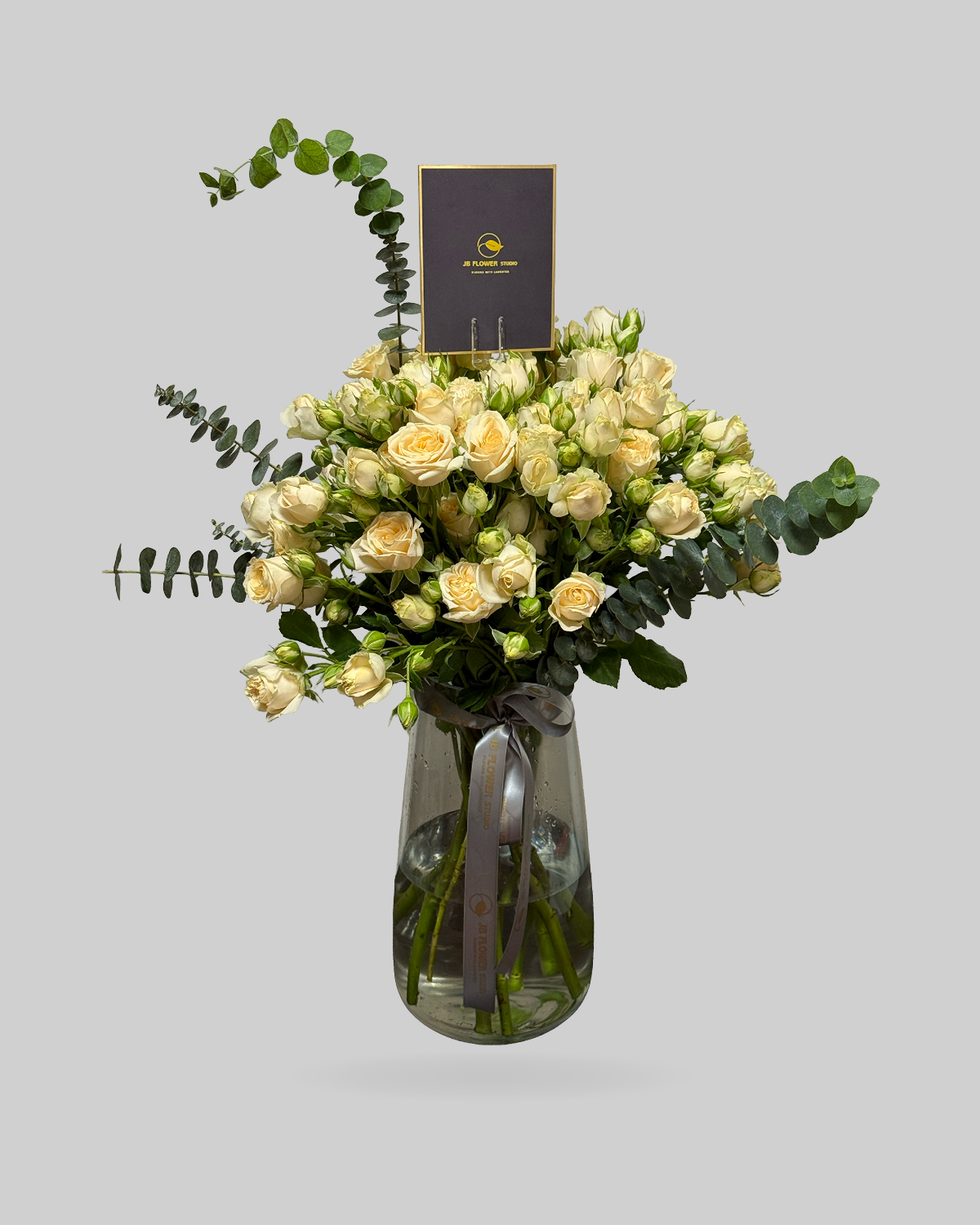 Pale Yellow Spray Rose Glass Vase Arrangement