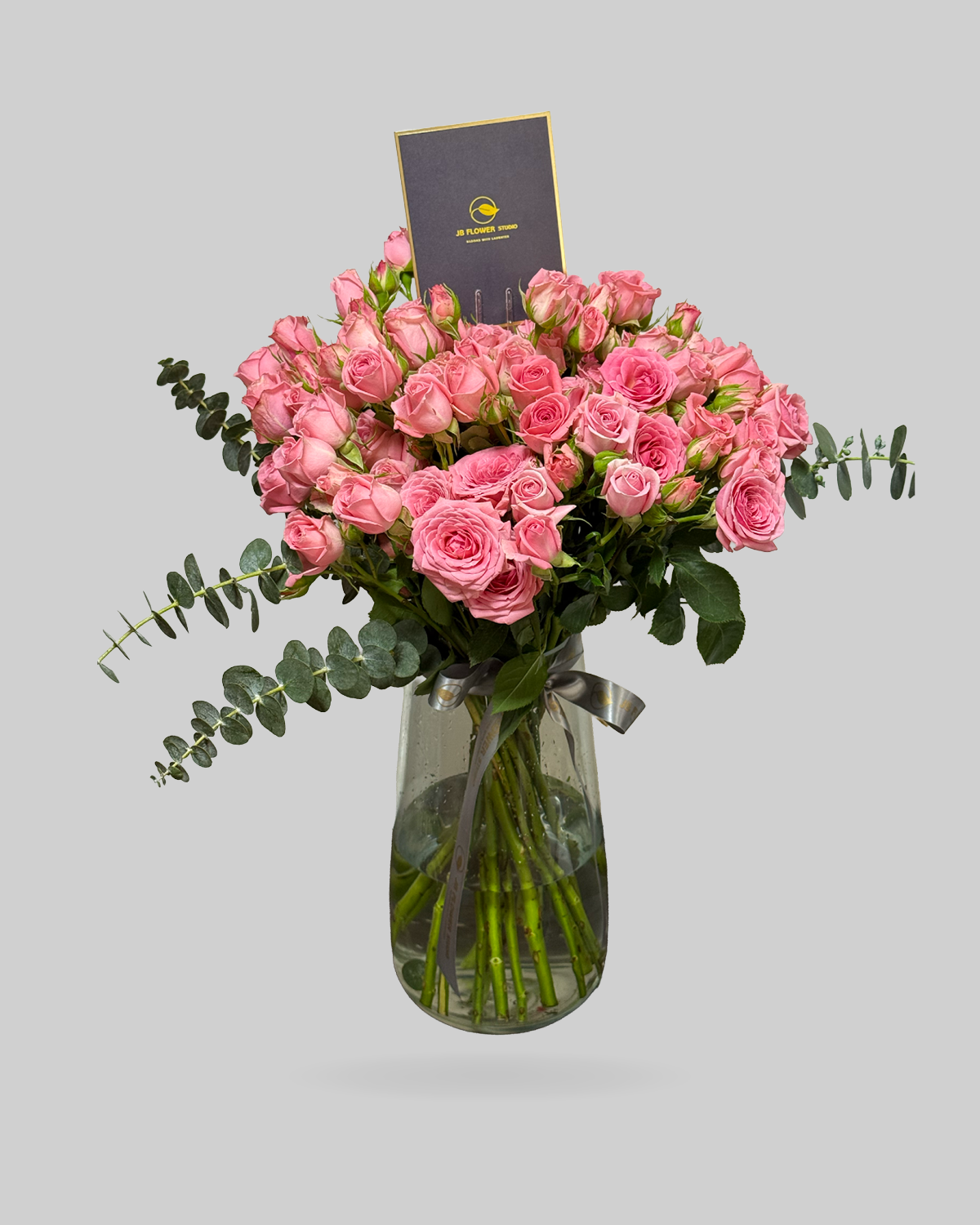 Romantic Pink Spray Rose Glass Vase Arrangement