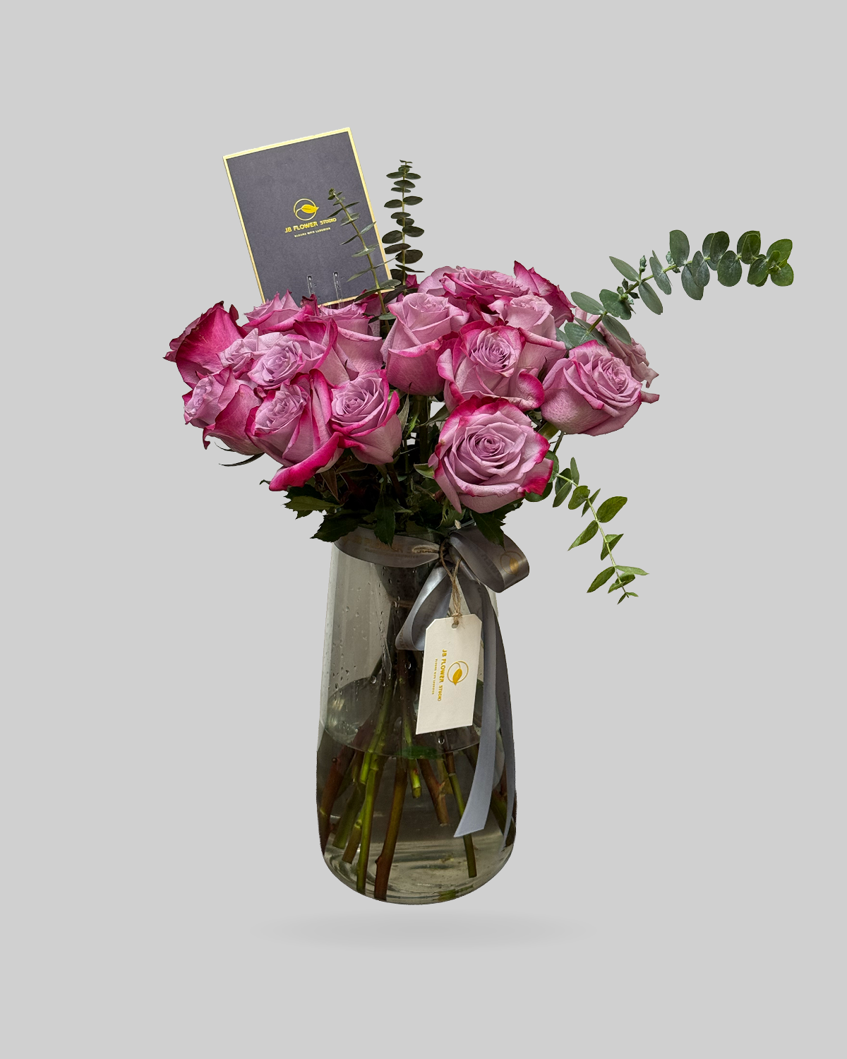 Dual-Toned Purple Rose Glass Vase Arrangement