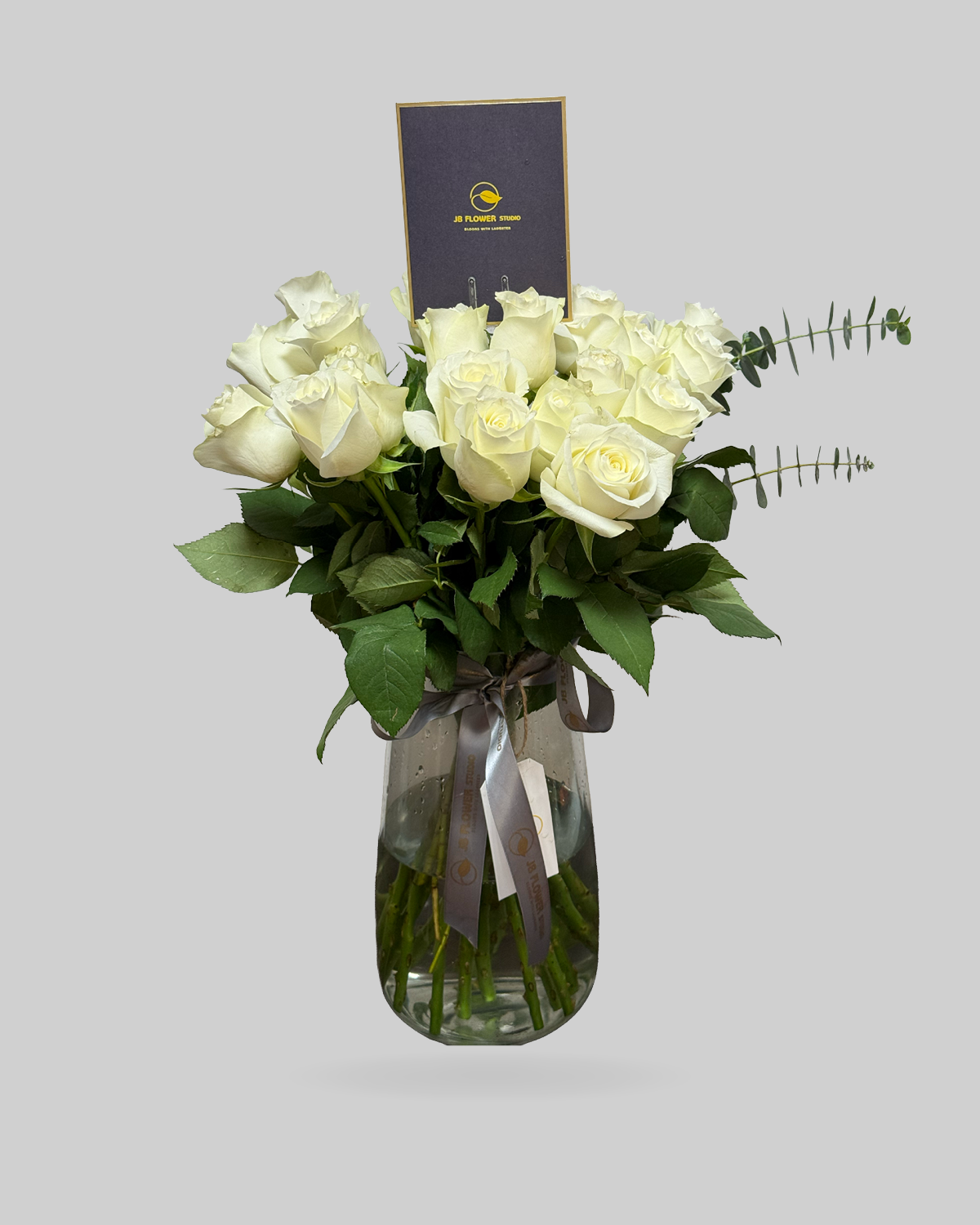 Elegance White Rose Glass Vase Arrangement