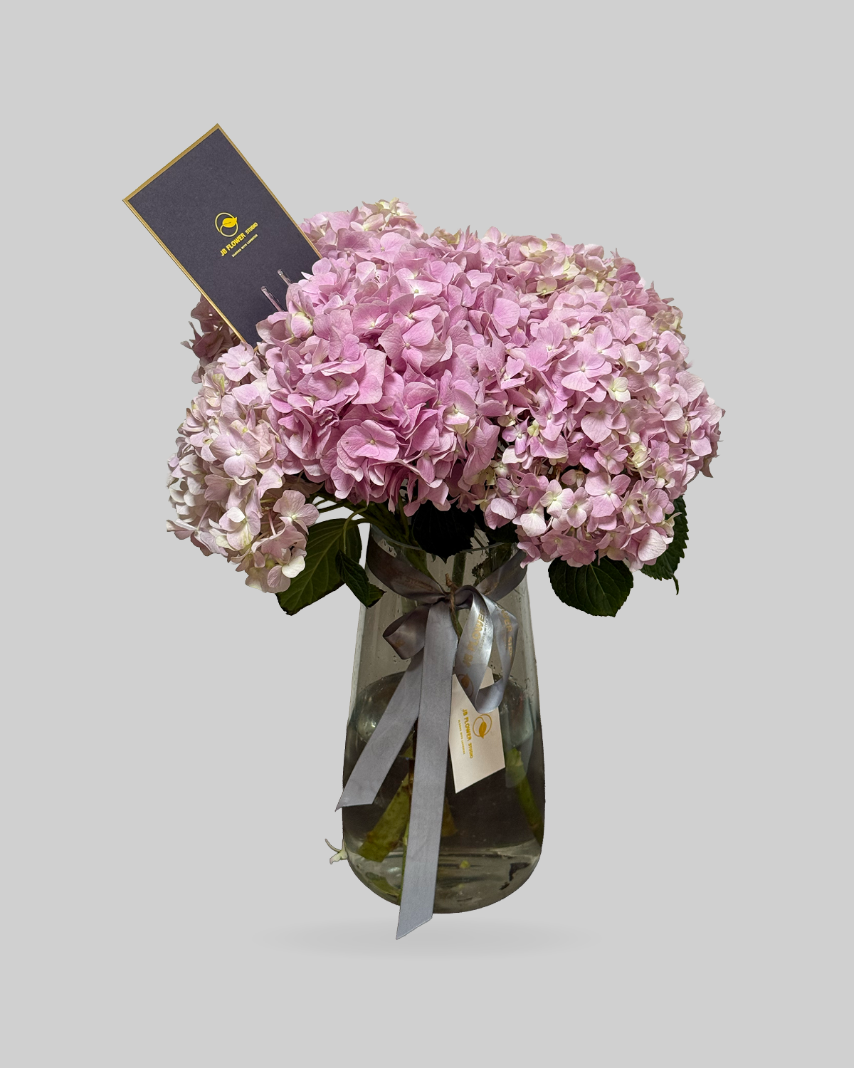 Pastel Pink Hydrangea Glass Vase Arrangement