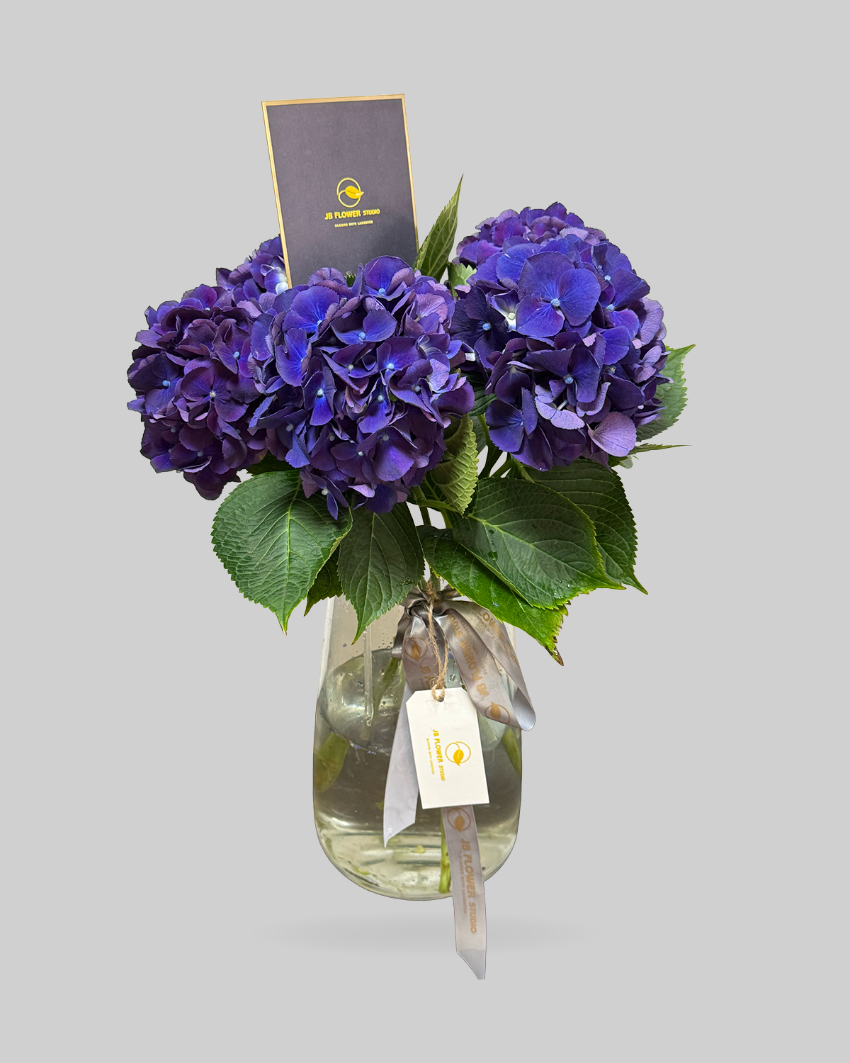Midnight Blue Hydrangea Glass Vase Arrangement