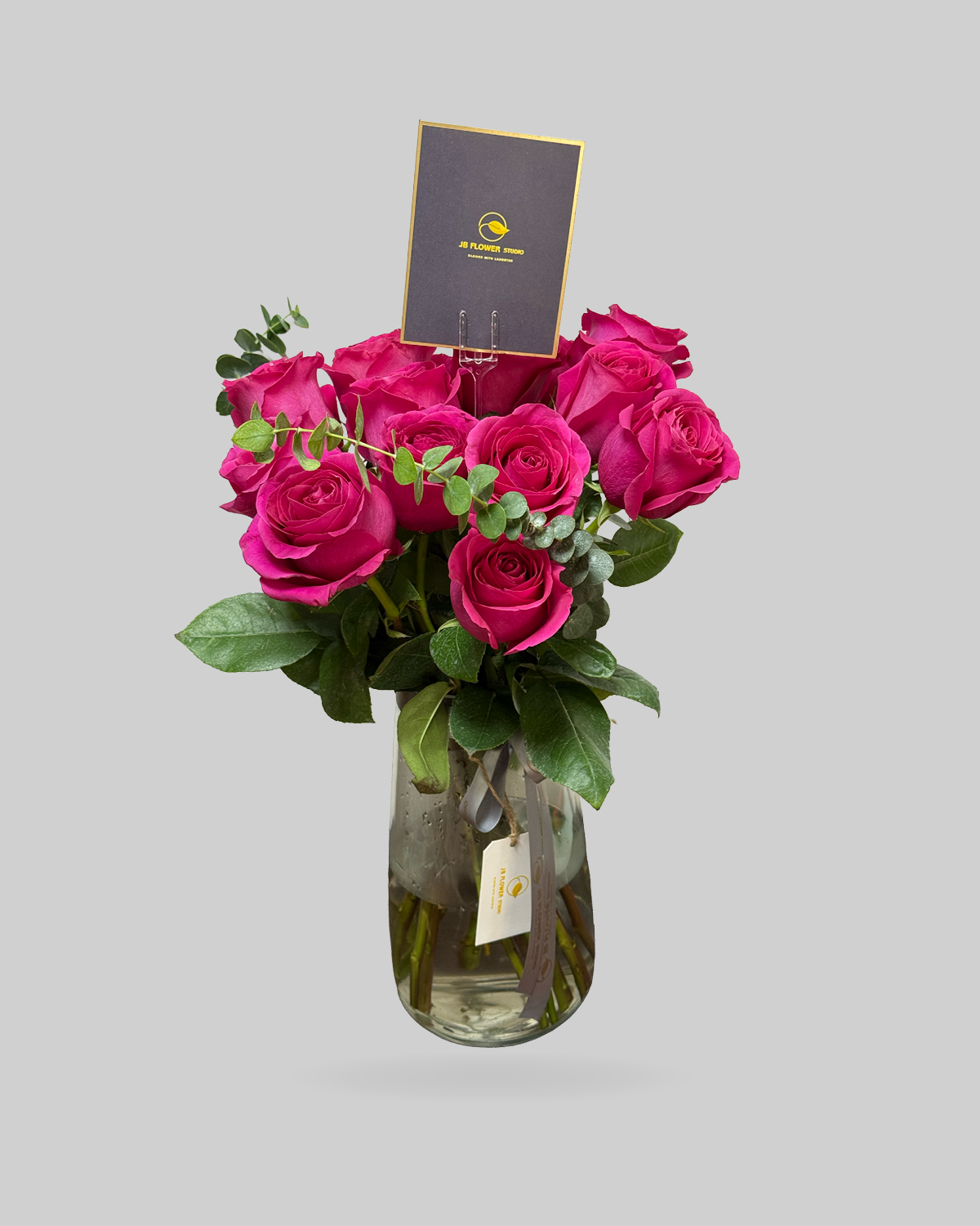 Bright Fuschia Rose Glass Vase Arrangement
