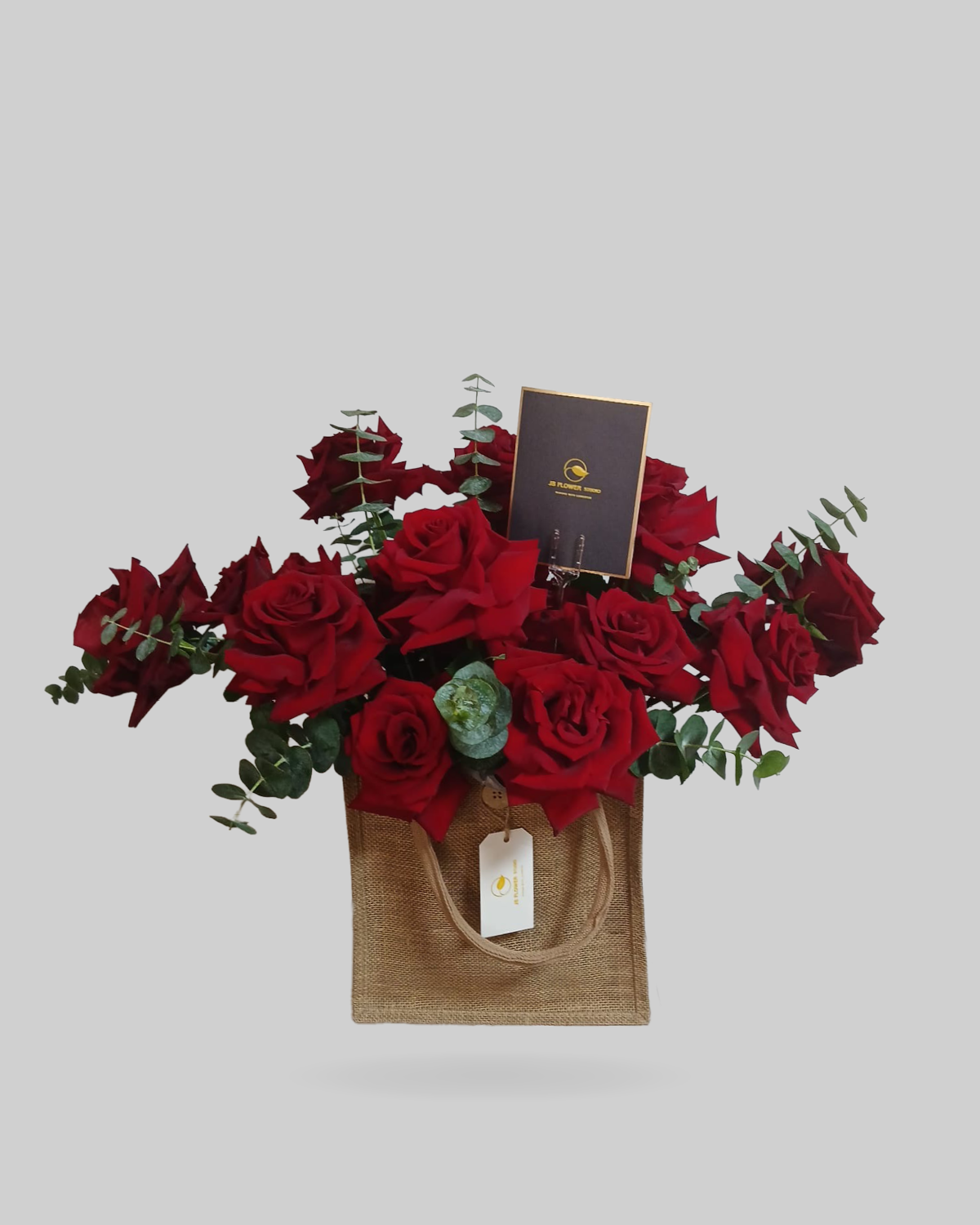 Lush Red Rose Jute Bag Arrangement