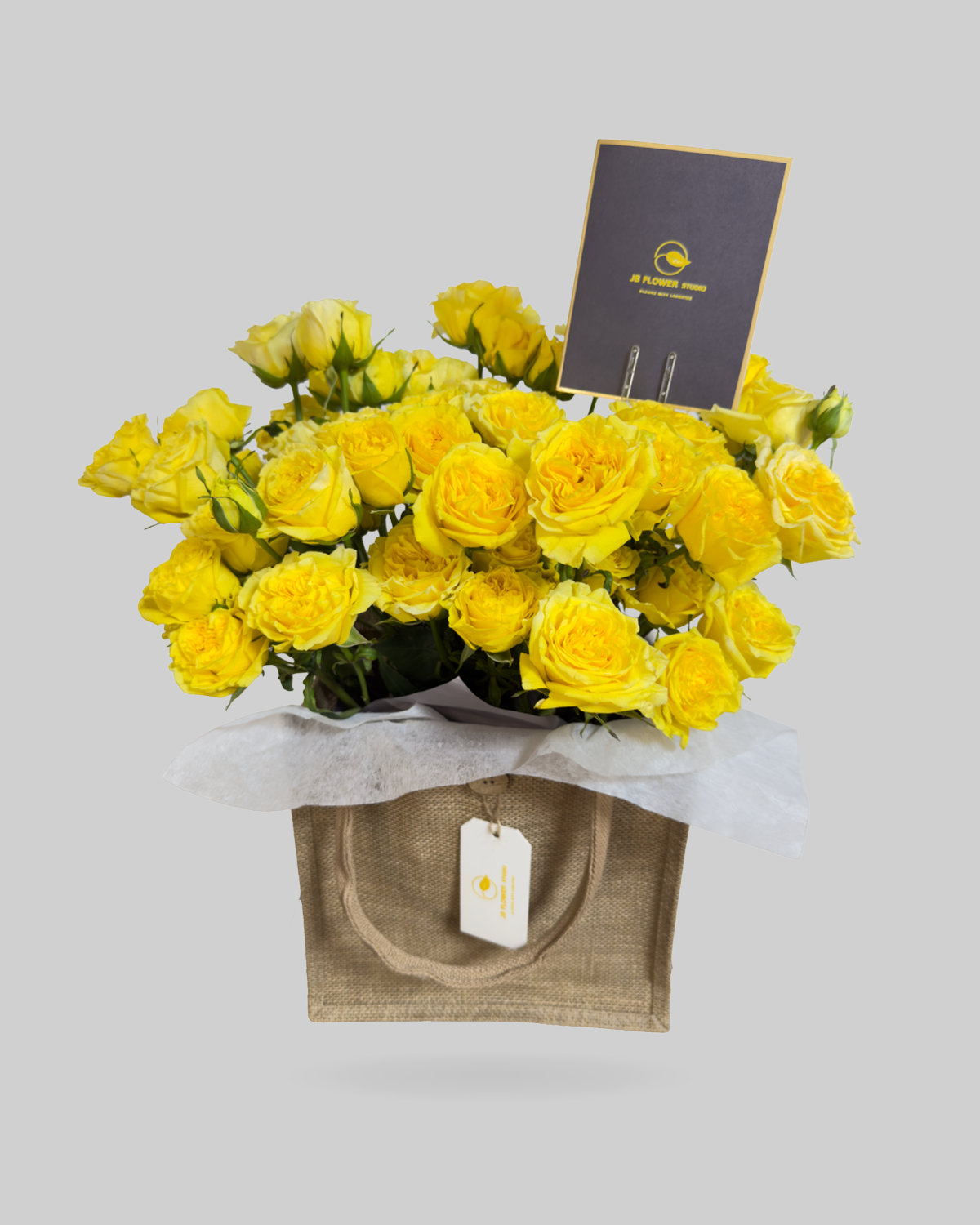 Sun Kissed Yellow Rose Jute Bag Arrangement