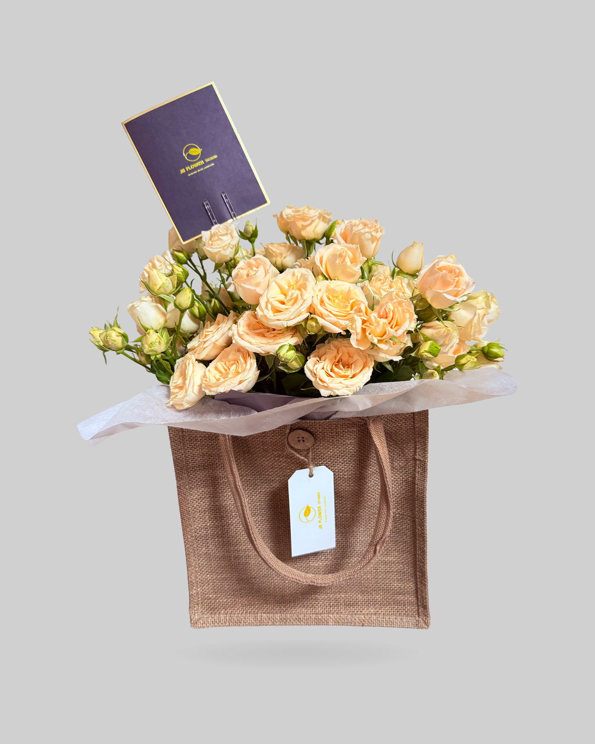 Warm Peach Spray Rose Jute Bag Size