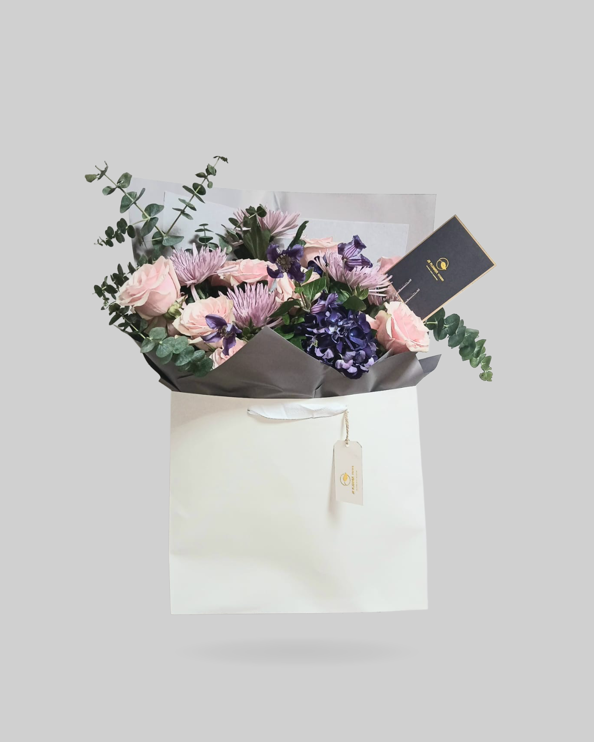 Mixed Purple and Pink Floral Paper Bag Size