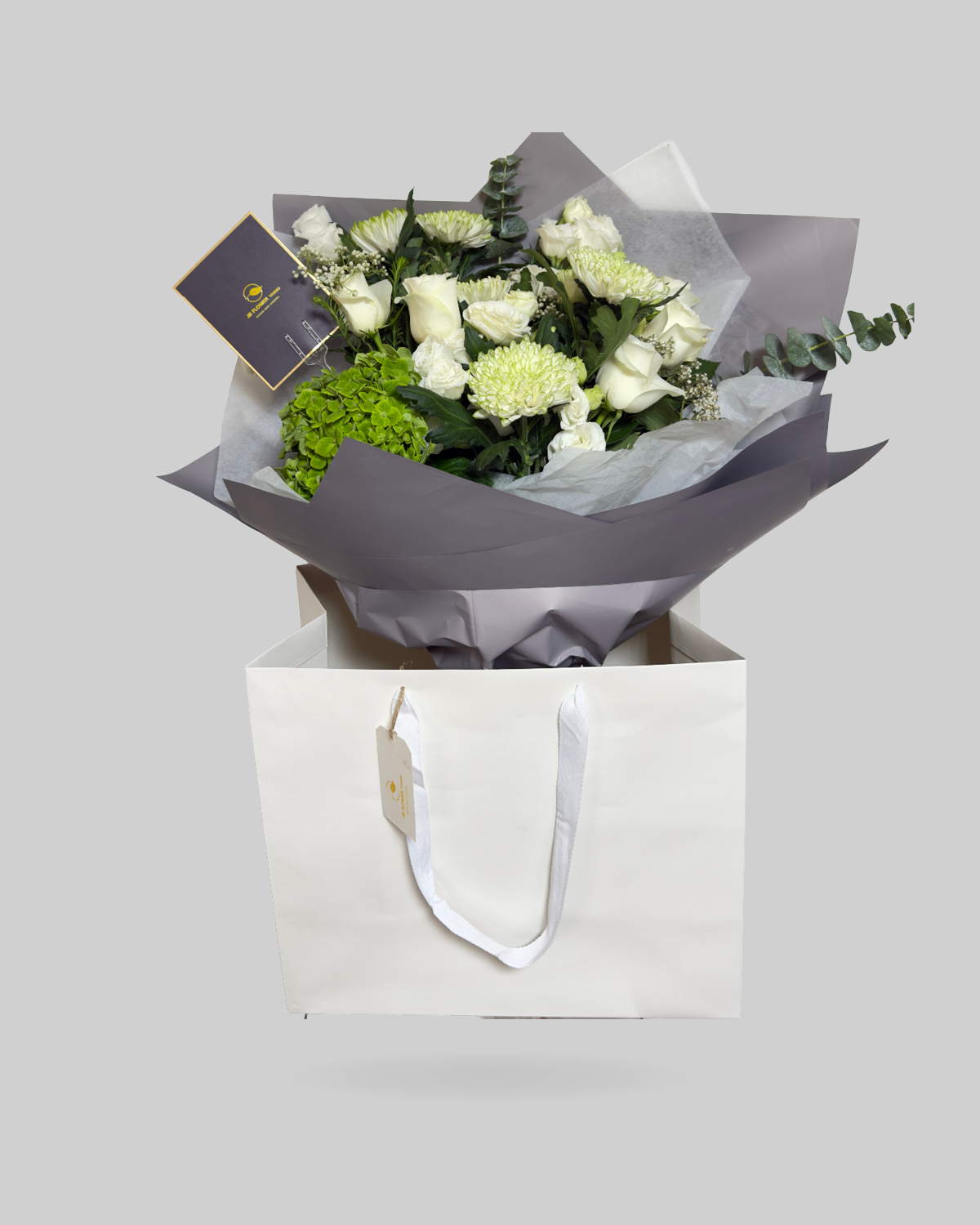 Graceful Mixed White Floral Paper Bag Arrangement