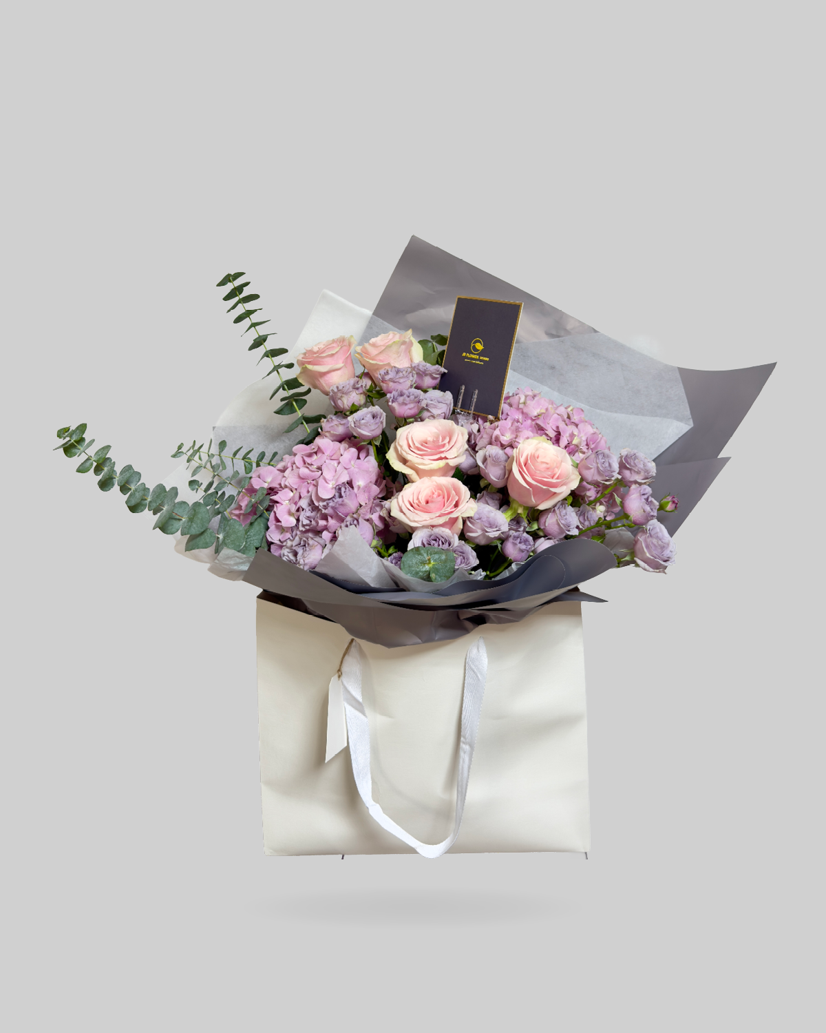 Pastel Mixed Rose and Hydrangea Paper Bag Arrangement