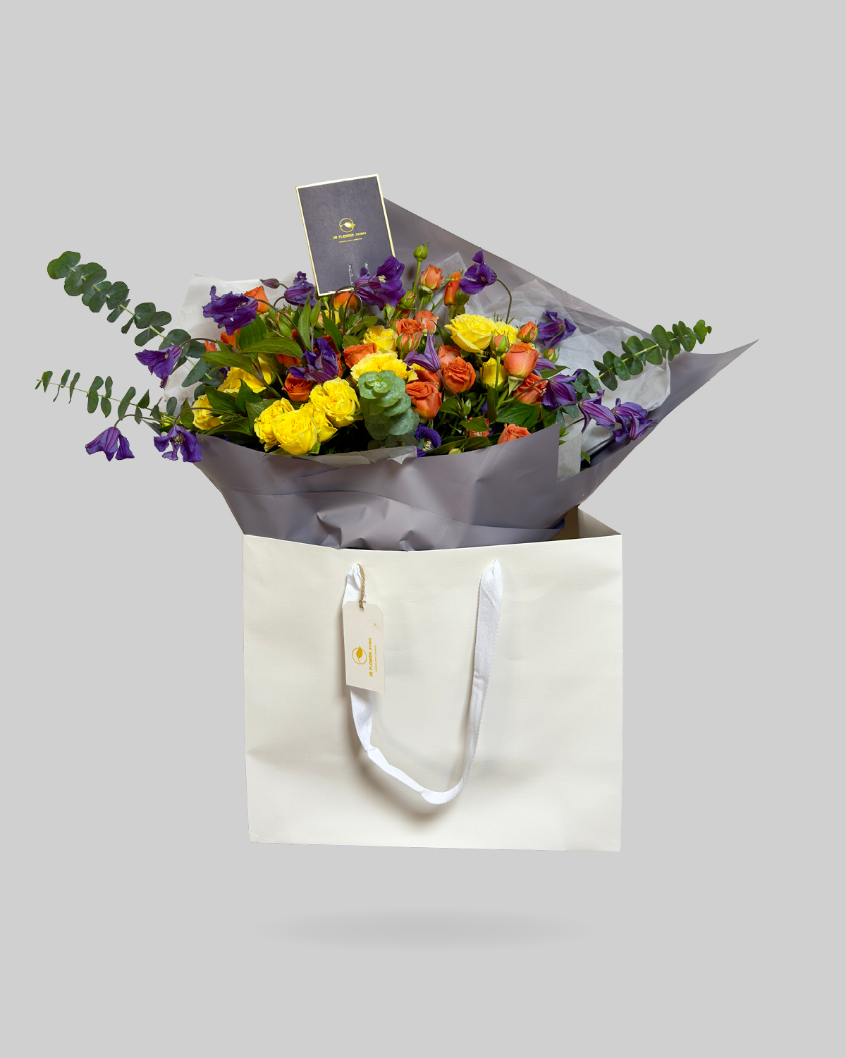 Golden and Violet Mixed Floral Paper Bag Size