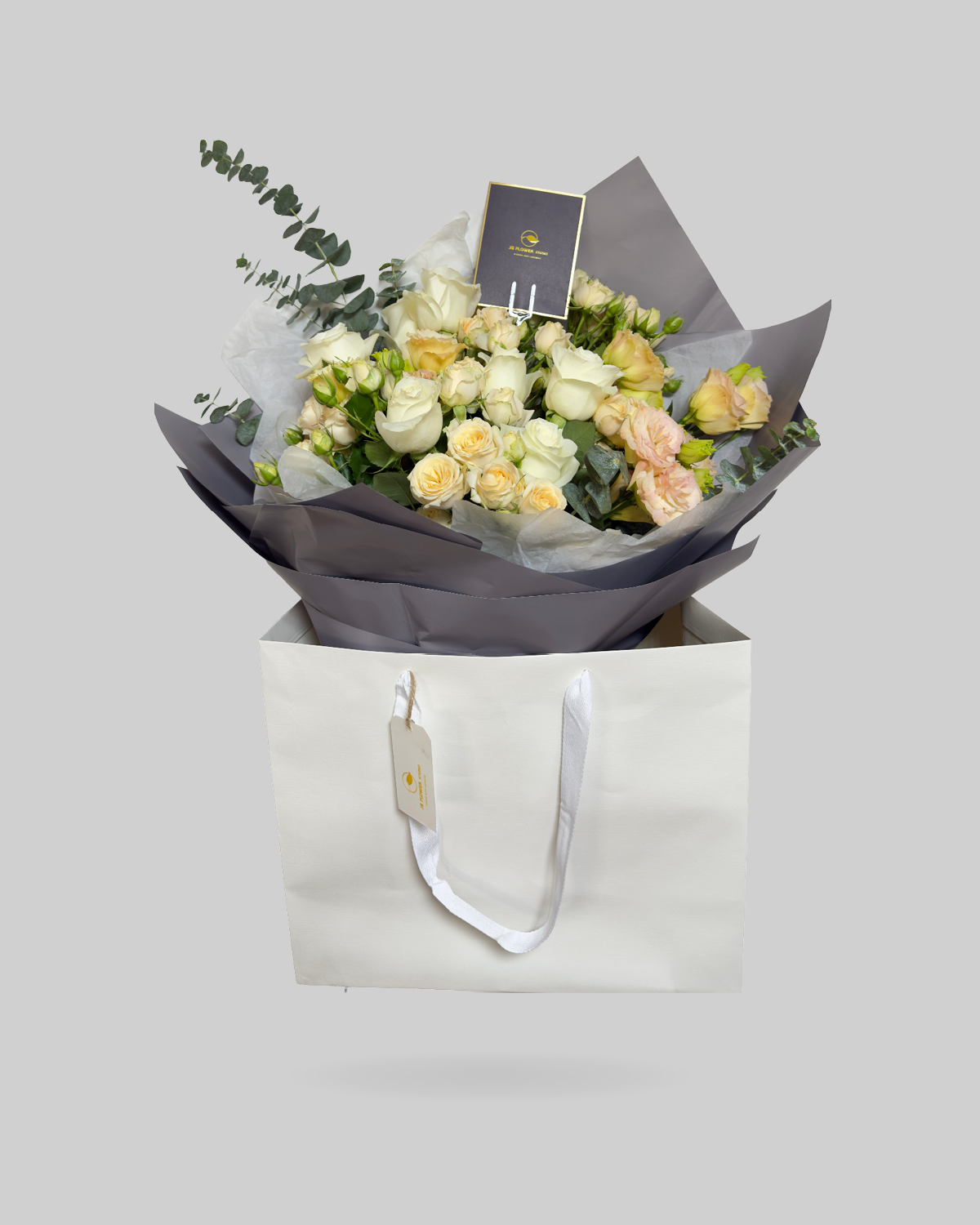 Blush and White Mixed Rose Paper Bag Size