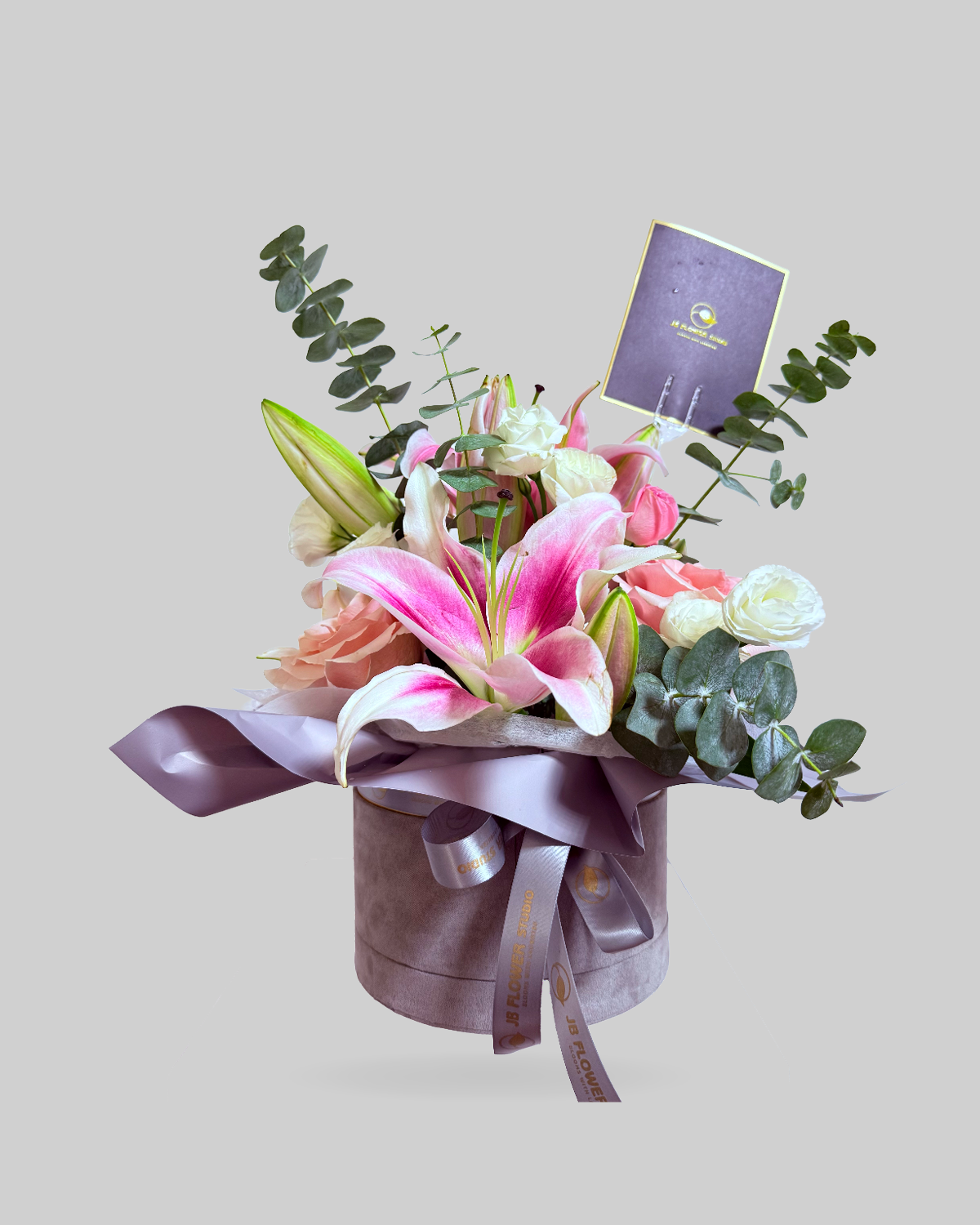 Pink, White and Green Mixed Floral Round Box Arrangement