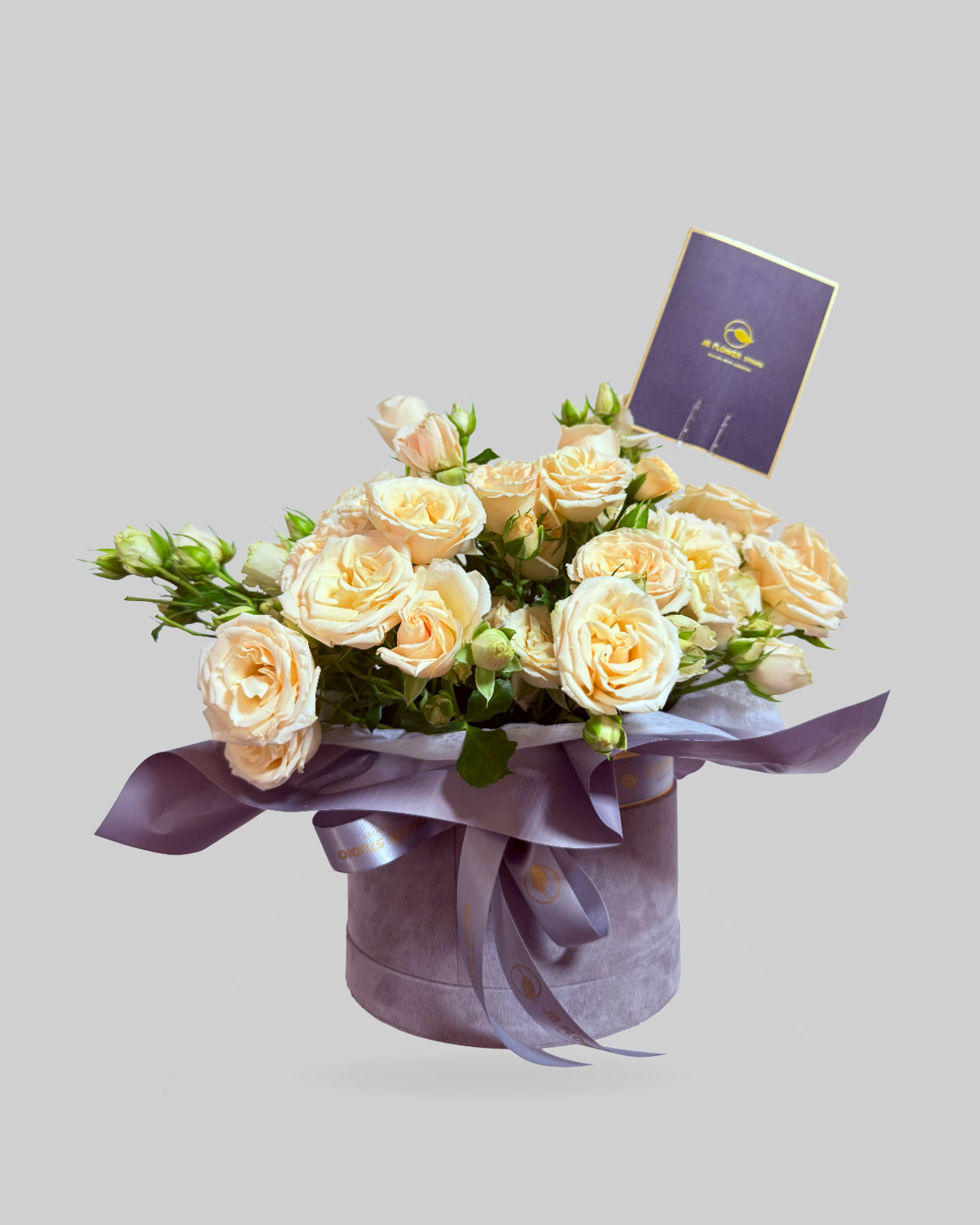 Creamy Peach Rose Round Box Arrangement